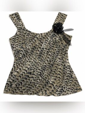 Feather print tank top with floral accent